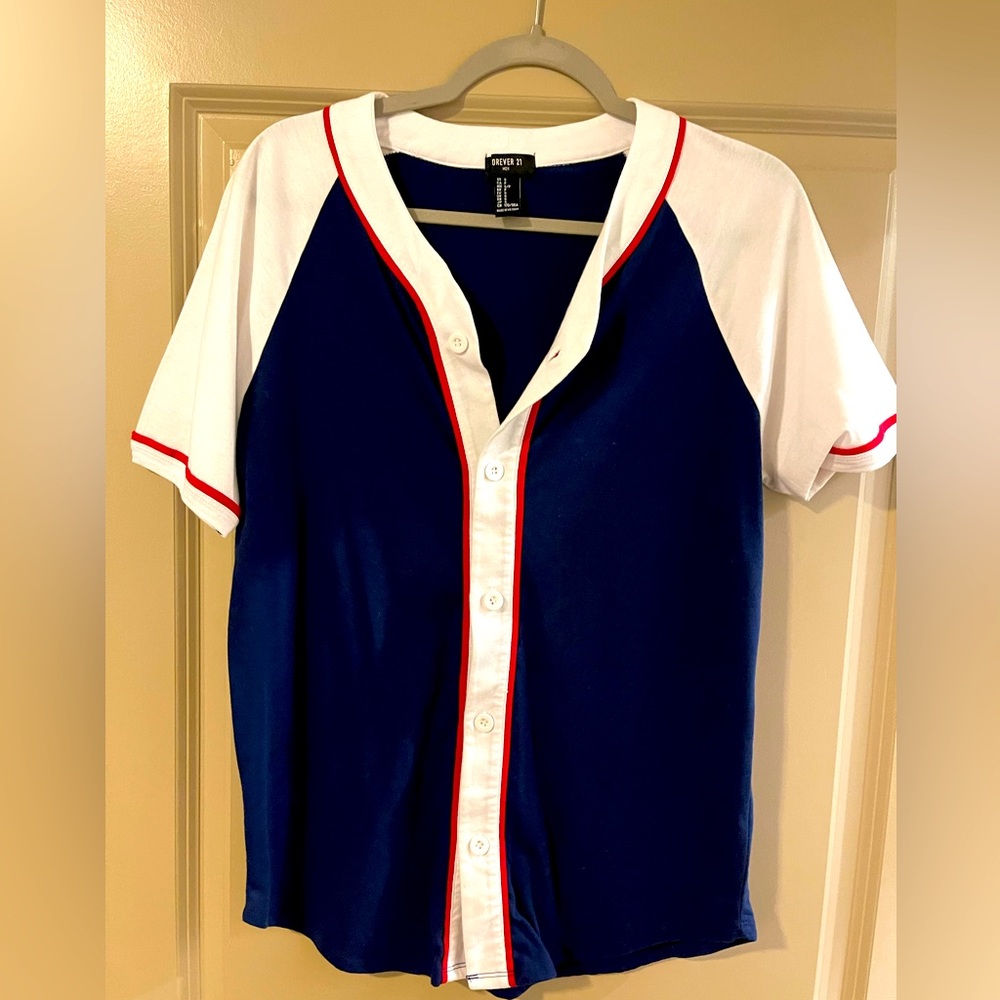 Blue w/White & Red Accented Men’s Forever 21 Baseball Jersey Short Sleeve Tee
